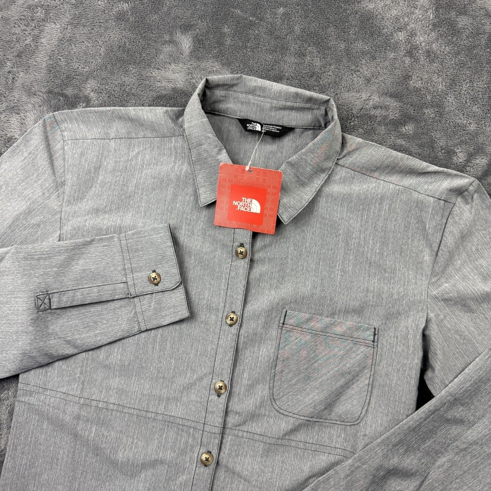 North Face Shirt Womens Small Gray Stevie Long Sleeve Button Up Hiking Outdoor